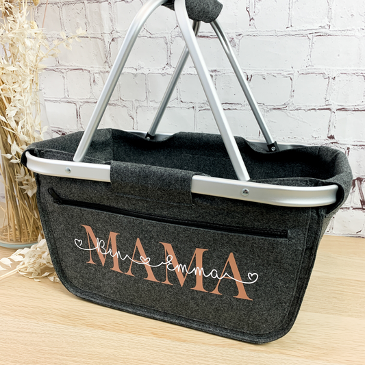 Personalisierter Einkaufskorb für Mama mit Kindernamen Filz