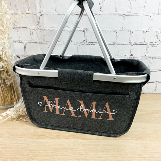 Personalisierter Einkaufskorb für Mama mit Kindernamen Filz