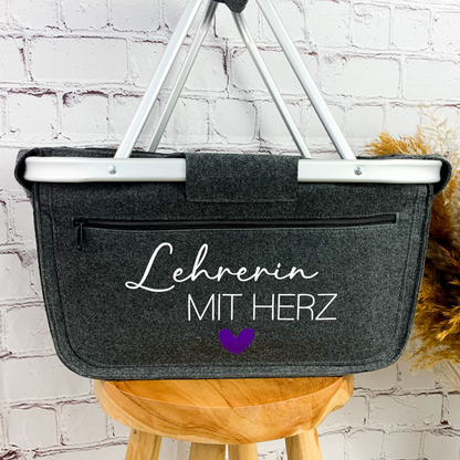 Filz Einkaufskorb als Abschiedsgeschenk zum Schulwechsel.