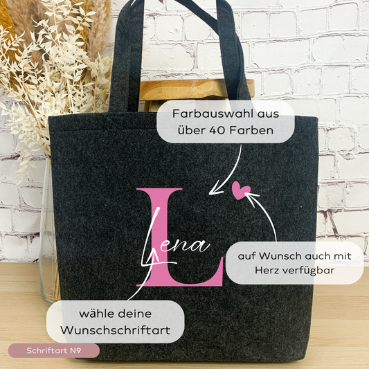 Filztasche mit Initiale und Name