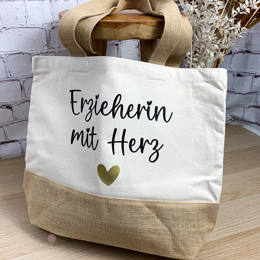 Juteshopper Erzieherin mit Herz - Erzieherin Geschenk Abschied
