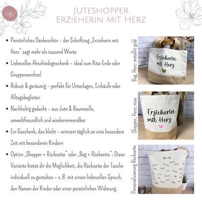 Juteshopper Erzieherin mit Herz - Erzieherin Geschenk Abschied
