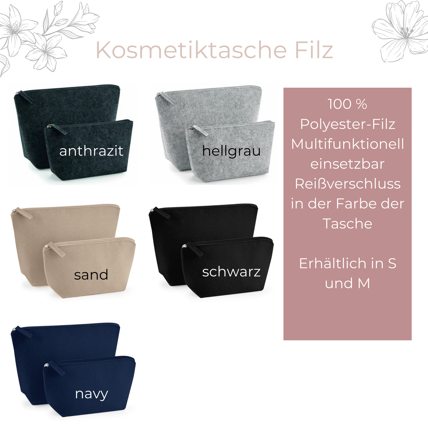 Kosmetiktasche Filz Hebamme mit Herz