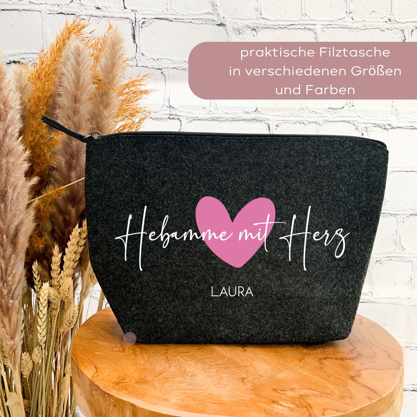 Kosmetiktasche Filz Hebamme mit Herz