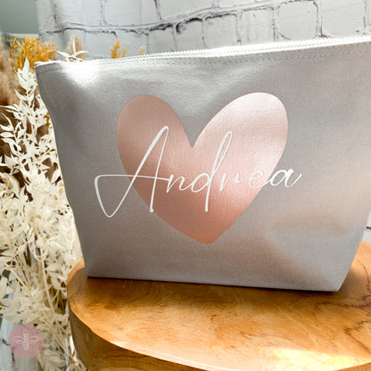 Personalisierte Kosmetiktasche aus Baumwolle Herz + Name