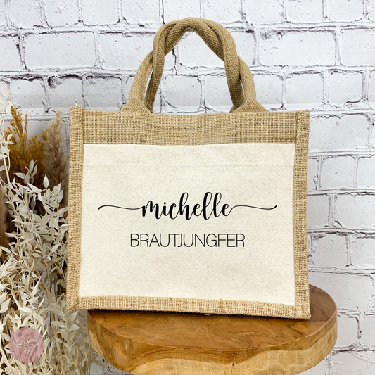 Jutetasche Brautjungfern mit Name