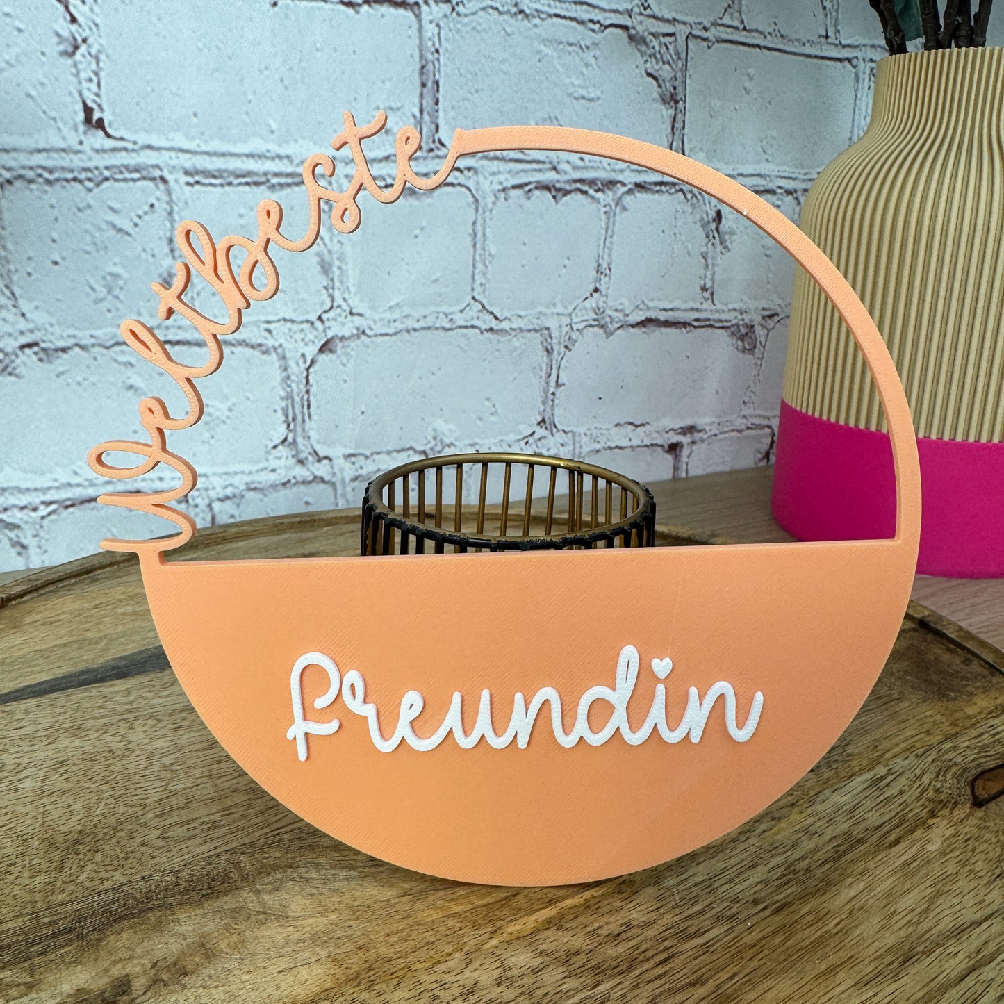 3D Kranz weltbeste Freundin in Apricot aus PLA – Geschenke für Mama Freundin, ohne Blumen