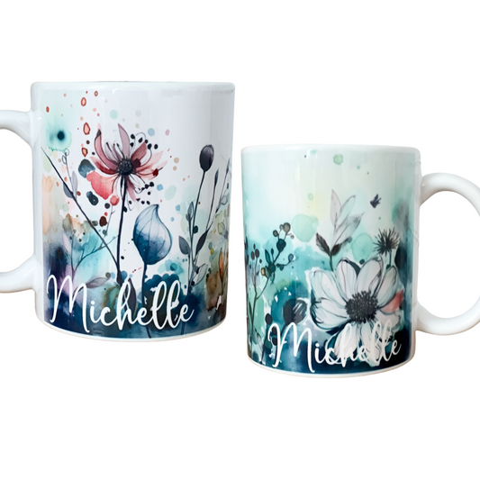 Tasse Watercolor floral personalisiert