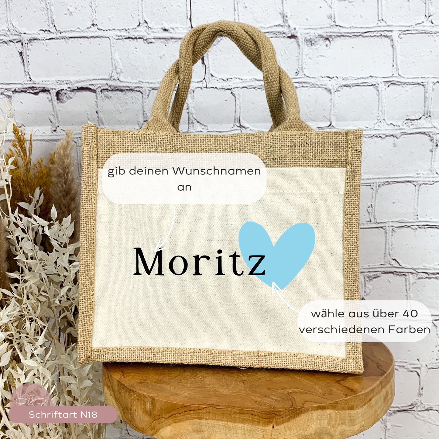 Jutetasche Name & Herz