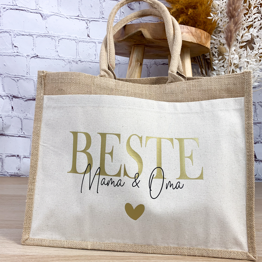 Jutetasche Beste Mama & Oma Herz