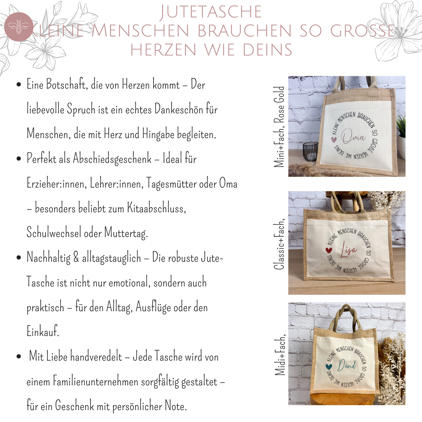 Jutetasche Kleine Menschen brauchen so große Herzen wie deins