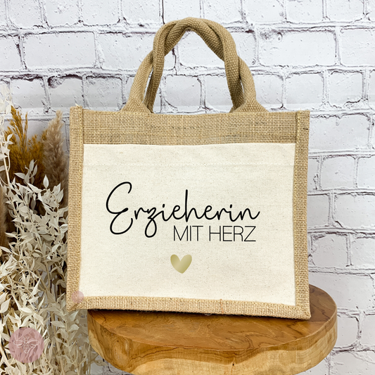 Jutetasche Erzieherin mit Herz