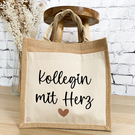 Jutetasche Kollegin mit Herz