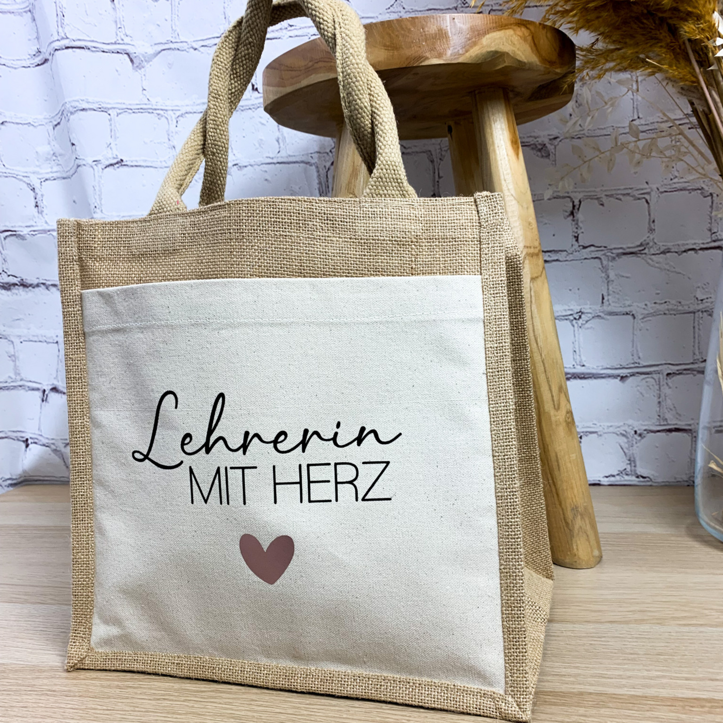 Jutetasche Lehrerin mit Herz