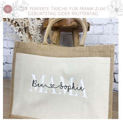 Jutetasche für Mama mit Namen – ideal als Geschenk zum Muttertag oder Geburtstag