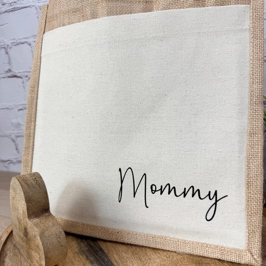Geschenk für frischgebackene Mama – Mommy Jutetasche mit Schriftzug