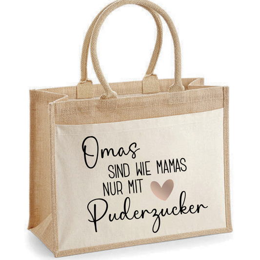 Geburtstagsgeschenk Oma - Jutetasche Omas sind wie Mamas nur mit Puderzucker