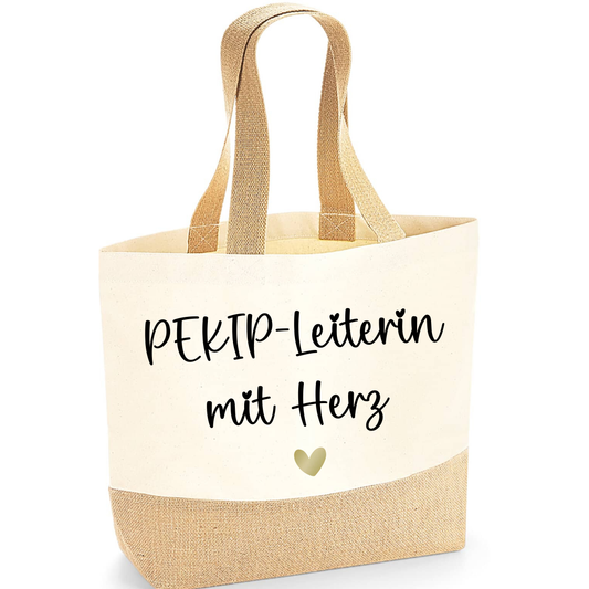 Jutetasche PEKiP-Leiterin mit Herz – Produktabbildung auf weißem Hintergrund - Pekip Abschiedsgeschenk