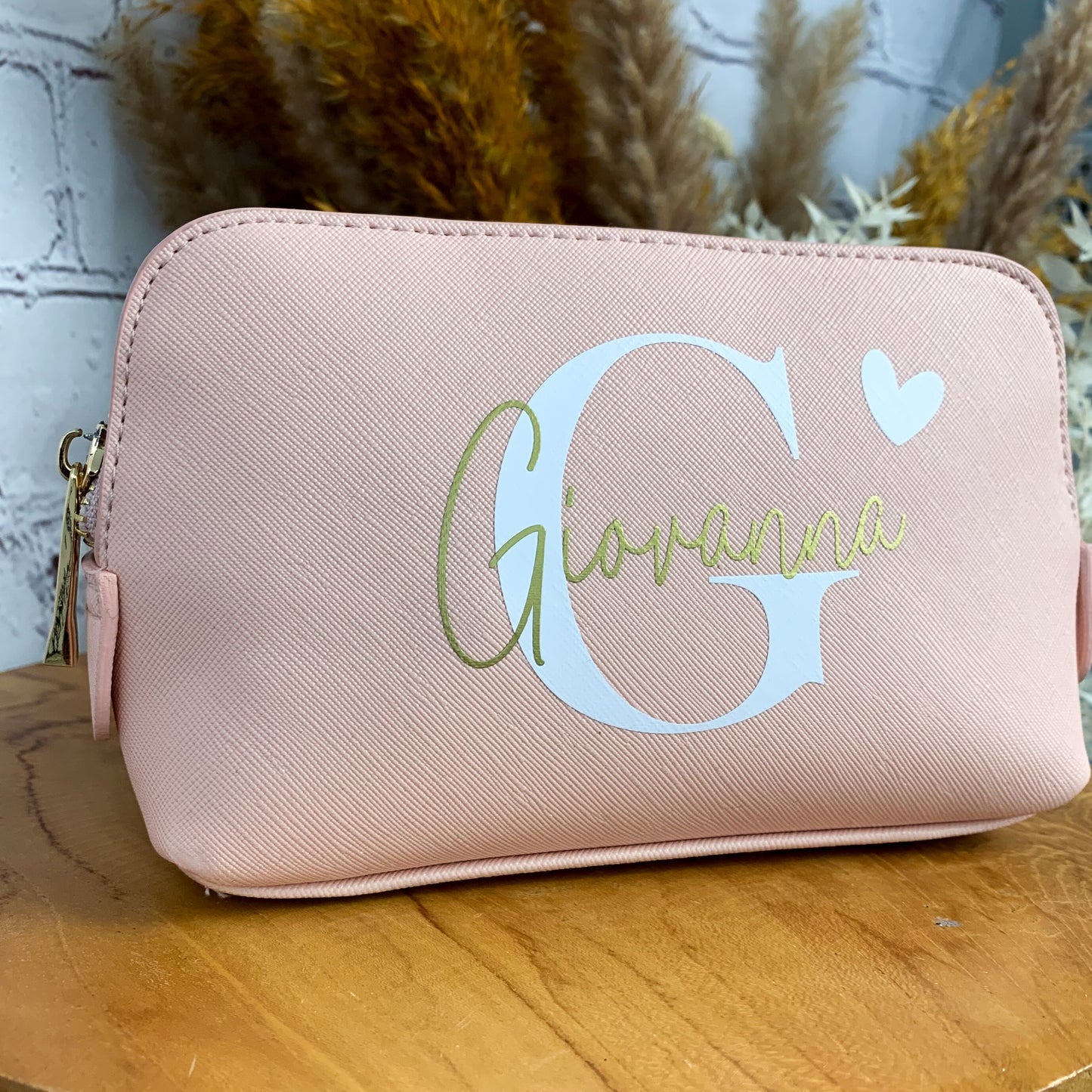 personalisierte Kosmetiktasche mit Namen, Initiale und Herz