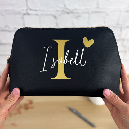 personalisierte Kosmetiktasche mit Namen, Initiale und Herz