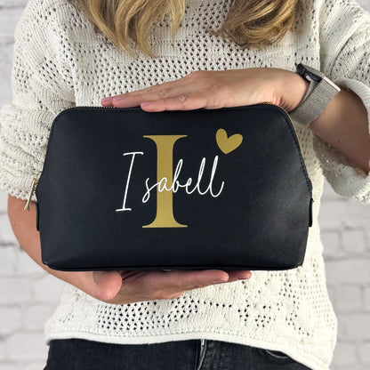 personalisierte Kosmetiktasche mit Namen, Initiale und Herz