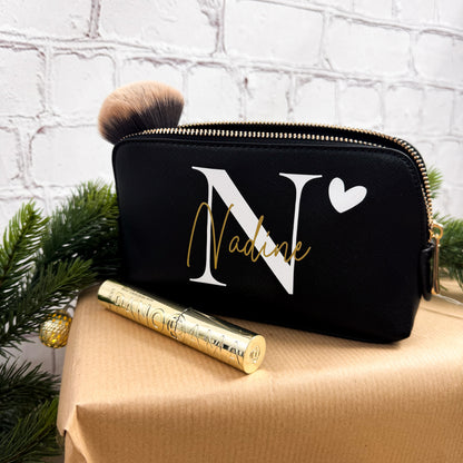 personalisierte Kosmetiktasche mit Namen, Initiale und Herz