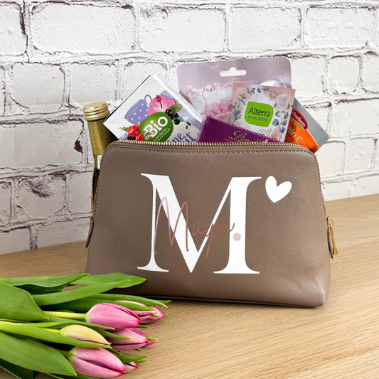 personalisierte Kosmetiktasche mit Namen, Initiale und Herz