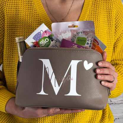 personalisierte Kosmetiktasche mit Namen, Initiale und Herz