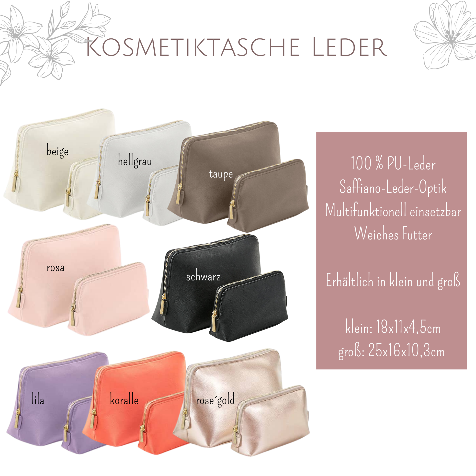 Leder Schminktasche Zum Aufklappen Personalisierte Kosmetiktasche
