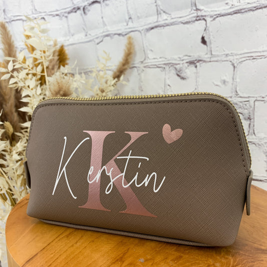 personalisierte Kosmetiktasche mit Namen, Initiale und Herz