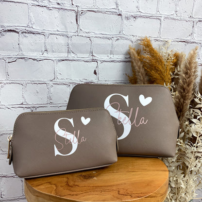 personalisierte Kosmetiktasche mit Namen, Initiale und Herz