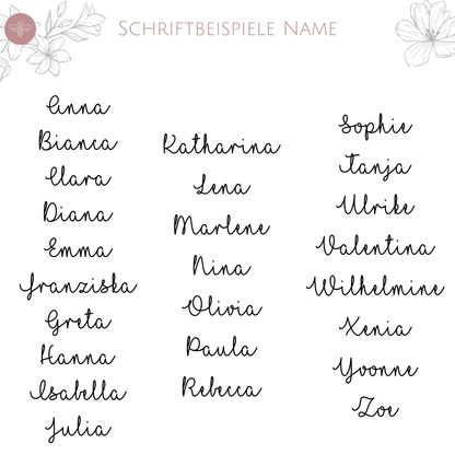 Namensbeispiele für personalisierte Kosmetiktaschen – Inspiration für individuelle Gestaltung mit Herz.