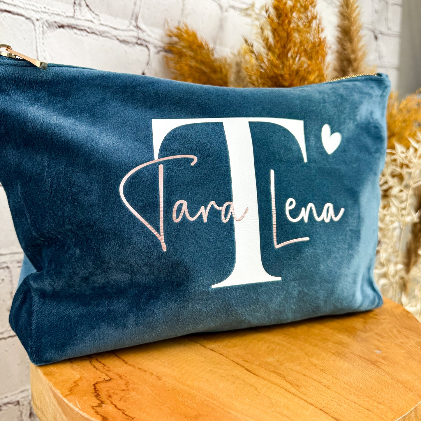Kosmetiktasche Samt mit Initiale und Name