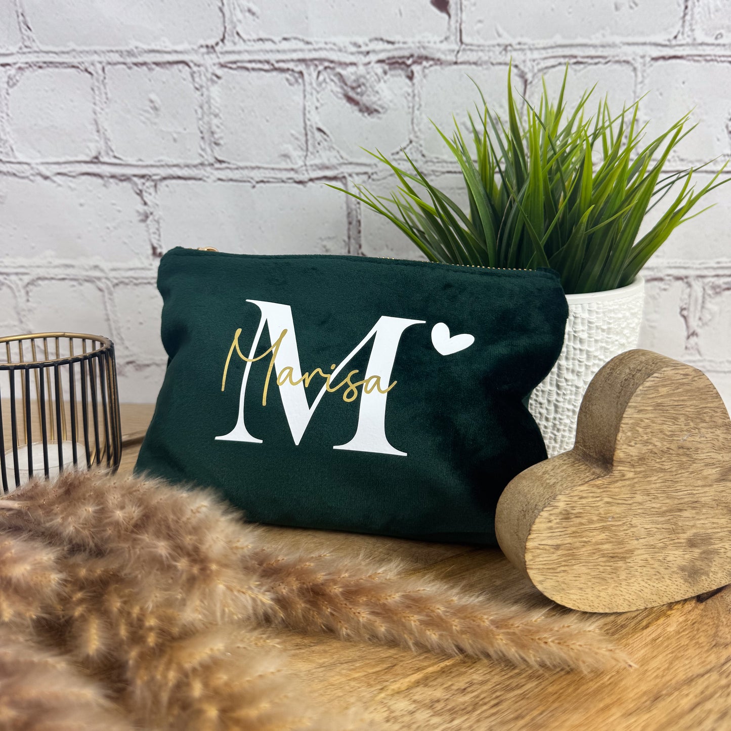 Kosmetiktasche Samt mit Initiale und Name