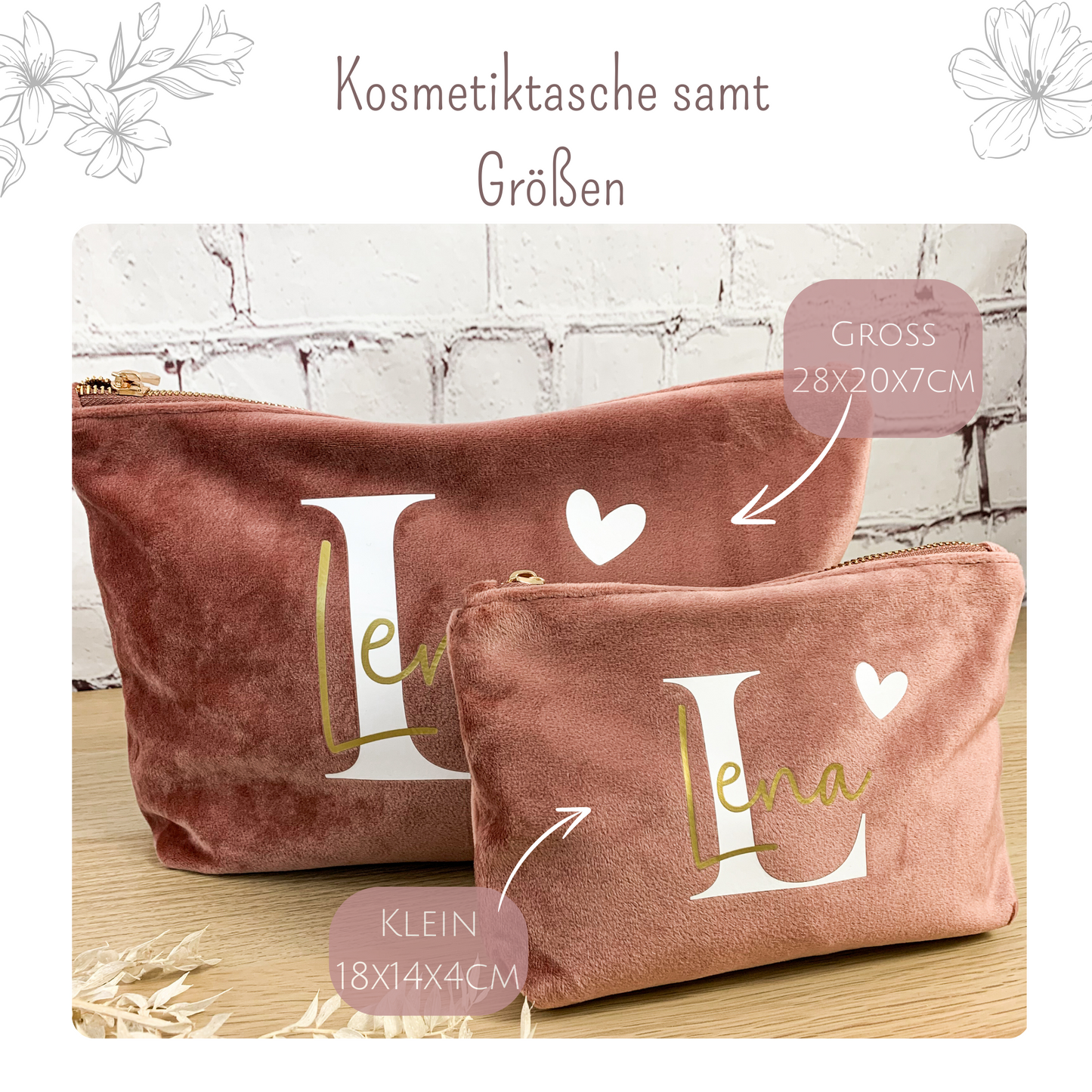 Kosmetiktasche mit Name aus Samt