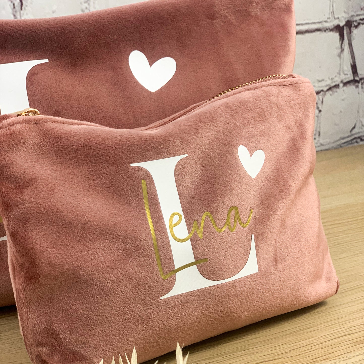 Kosmetiktasche Samt mit Initiale und Name