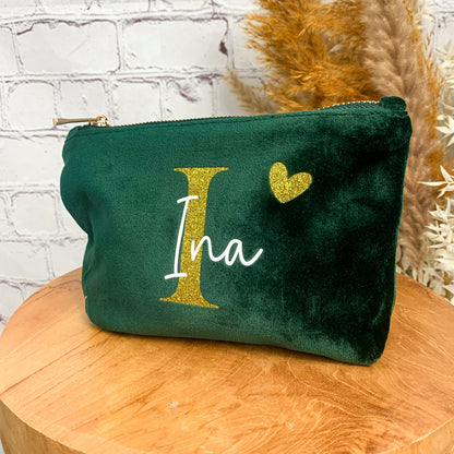 Kosmetiktasche Samt mit Initiale und Name