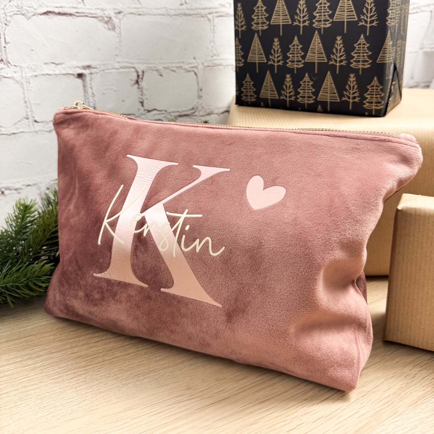 Kosmetiktasche Samt mit Initiale und Name