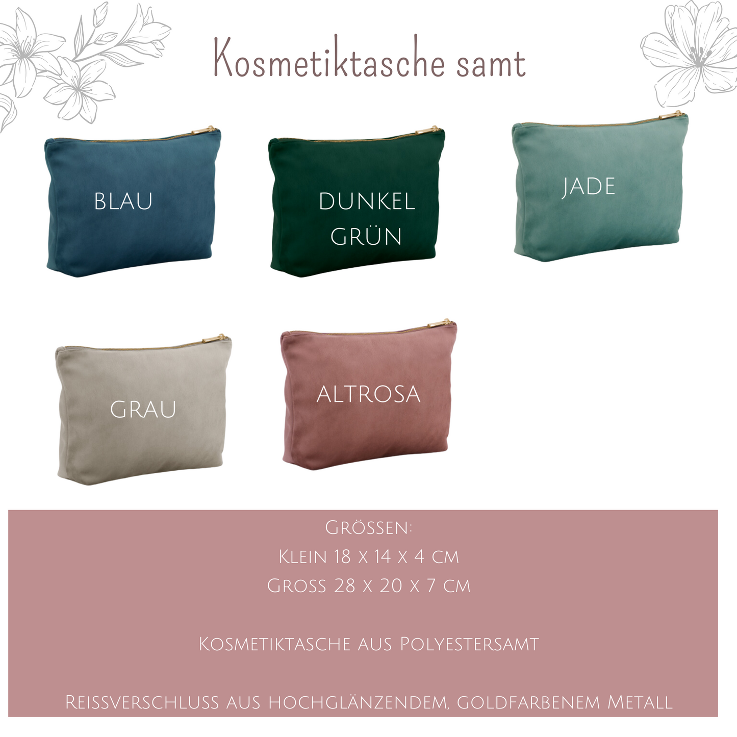 Kosmetiktasche mit Name aus Samt