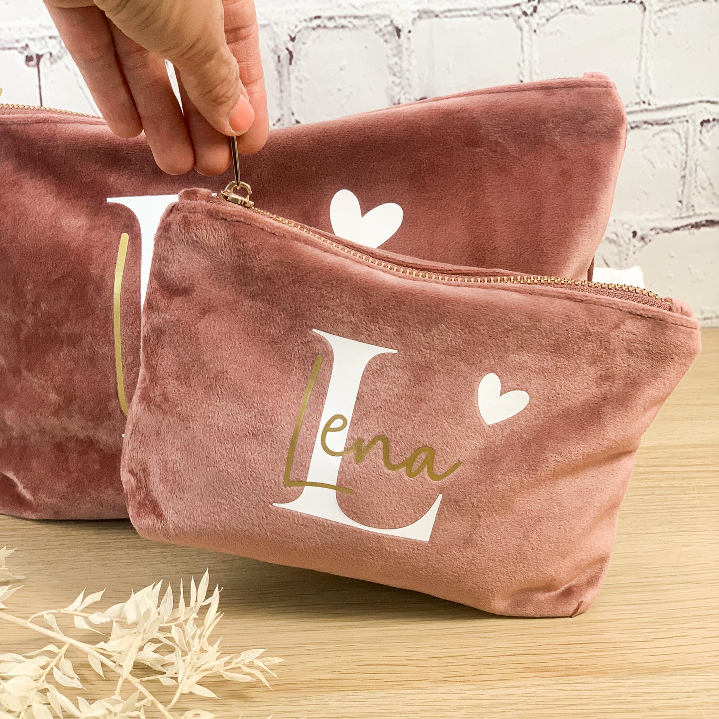 Kosmetiktasche Samt mit Initiale und Name