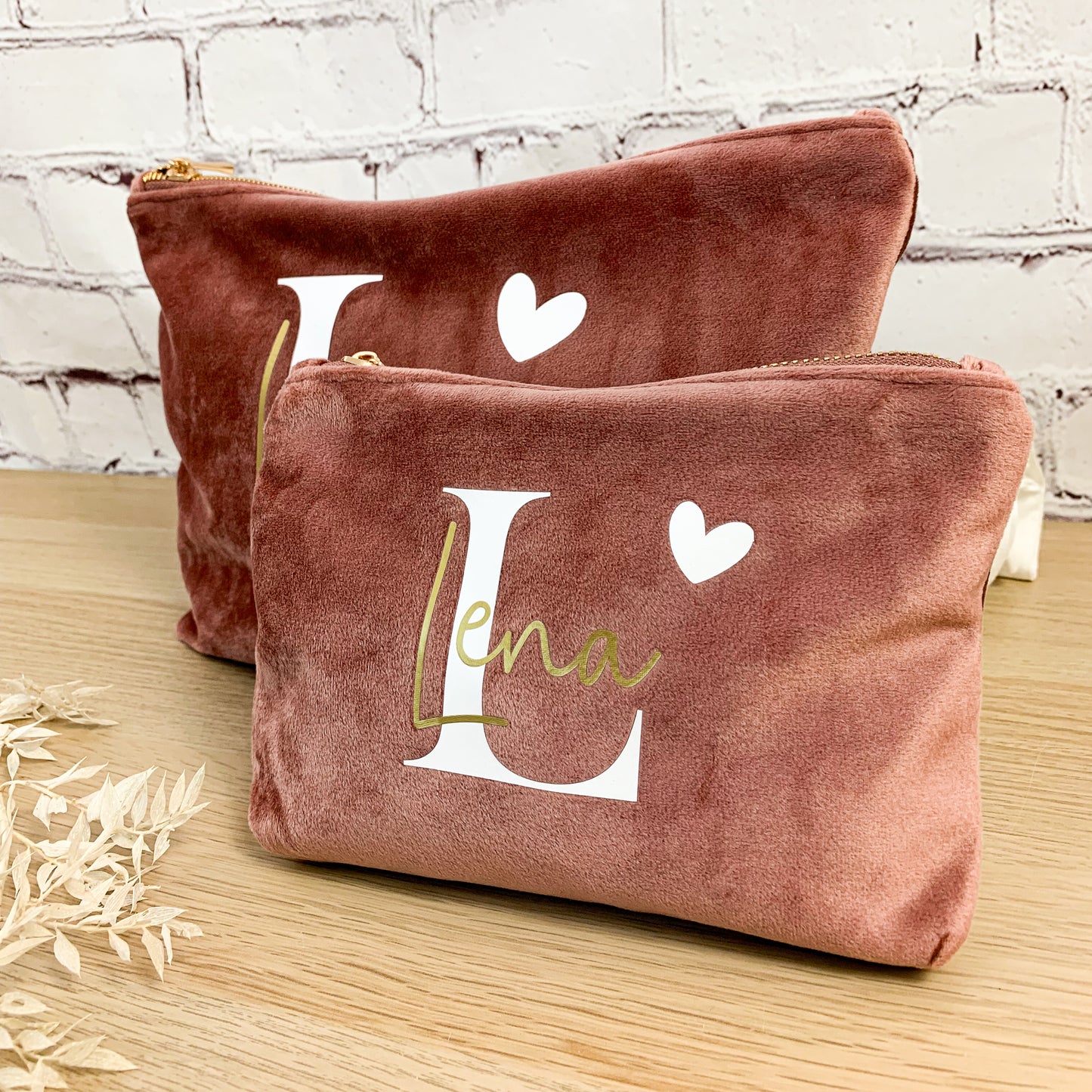 Kosmetiktasche Samt mit Initiale und Name