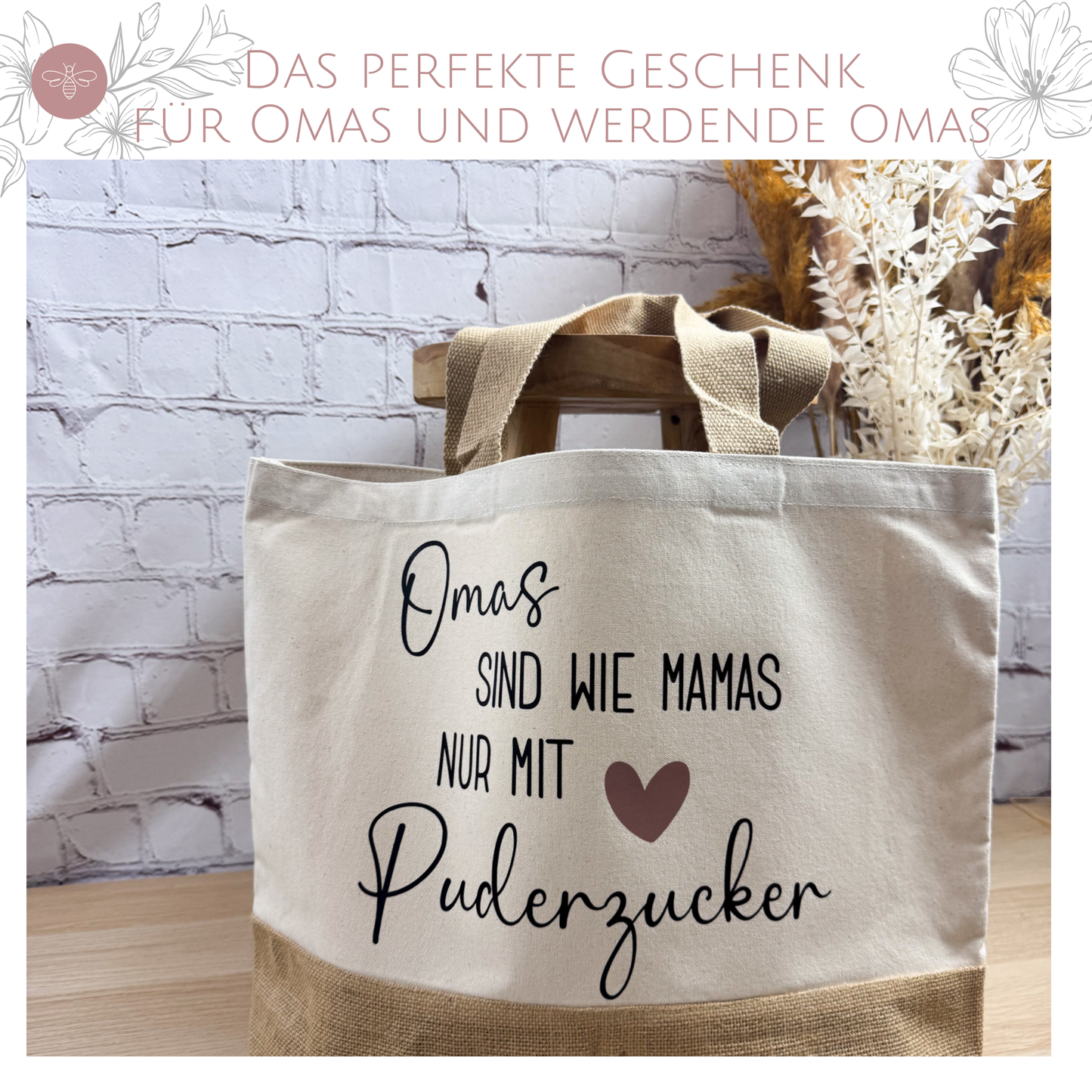 Praktischer Juteshopper mit Oma-Spruch – nachhaltiges Geschenk mit liebevoller Botschaft.