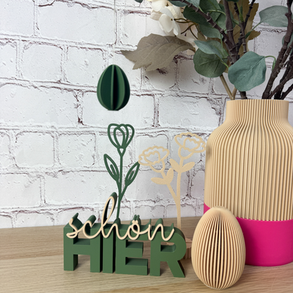 Mini Osterei zum Aufhängen kombiniert mit moderner Osterdeko und 3D Elementen