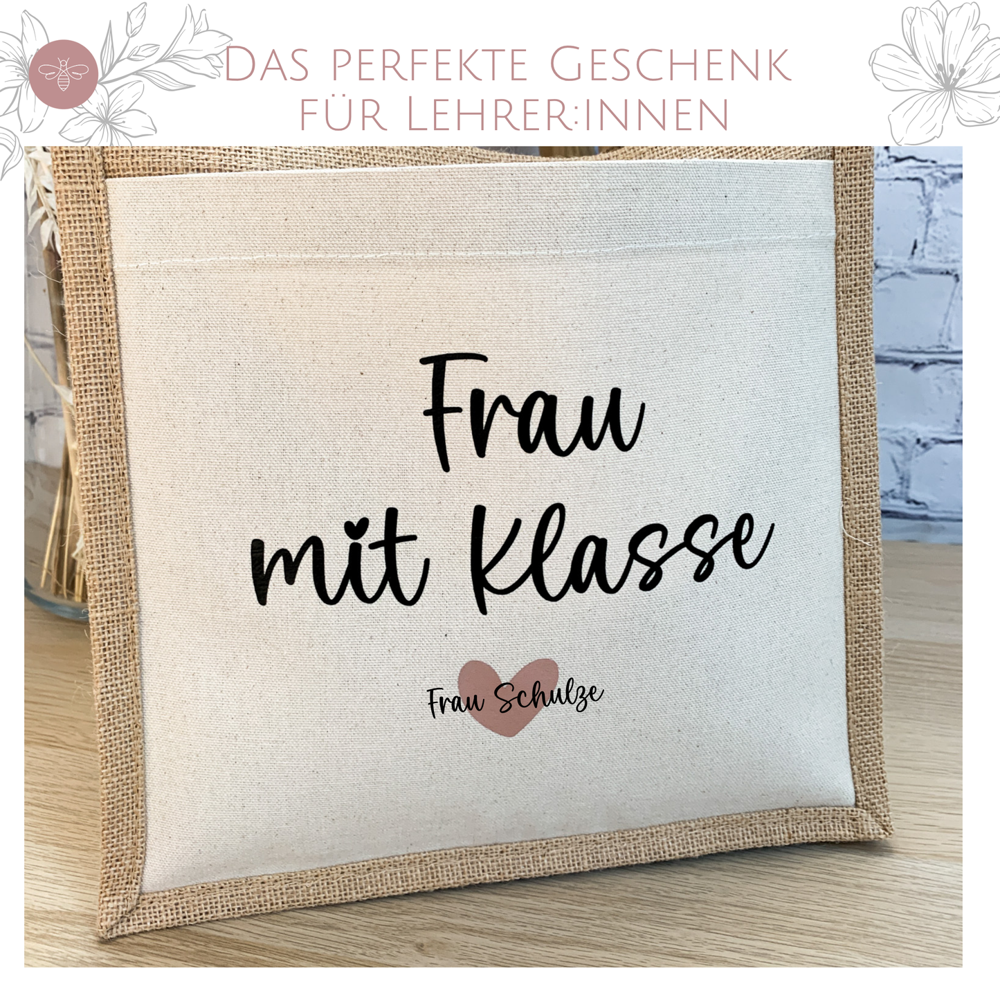 Jute Tasche Frau mit Klasse - Lehrerin Abschiedsgeschenk