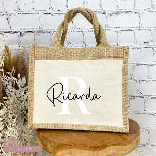 Jutetasche Initiale & Name