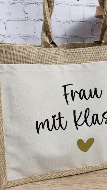 Jute Tasche Frau mit Klasse - Lehrerin Abschiedsgeschenk
