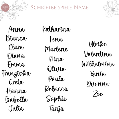 Schriftbeispiele für personalisierte Namen zur Tasche „Erzieherin mit Herz“, Handlettering-Stile für individuelle Gestaltung