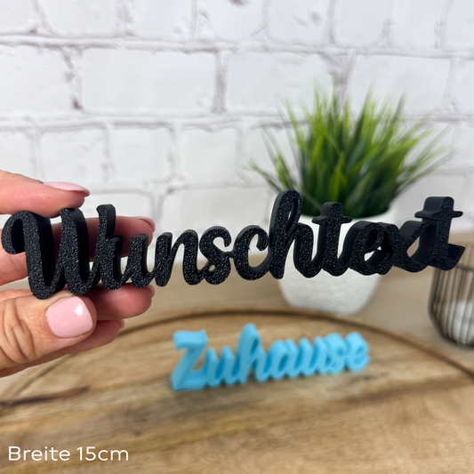 3D Schriftzug „Wunschtext“ aus PLA, personalisierbar und ideal als Geschenk zu Geburtstag, Abschied oder Hochzeit