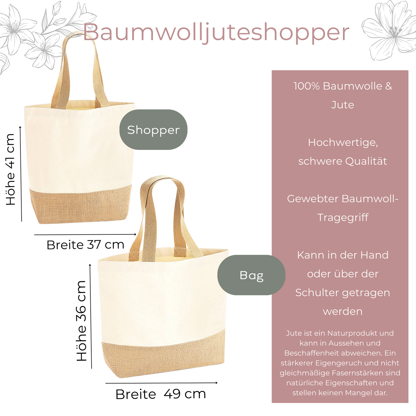 Maße des Shoppers und der Bag