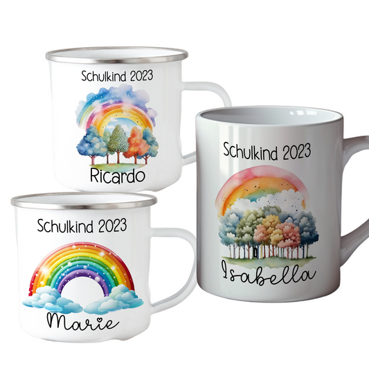 Tasse Schulkind mit Regenbogen